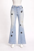 Amiri Leather Star Recon Flare Jeans- Multi Indigo