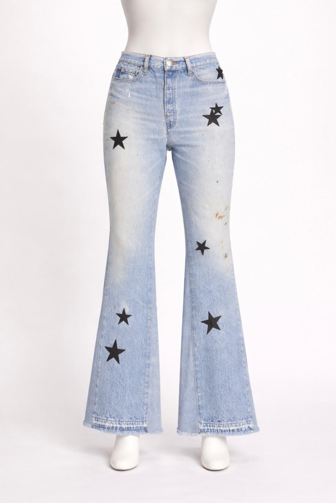 Amiri Leather Star Recon Flare Jeans- Multi Indigo