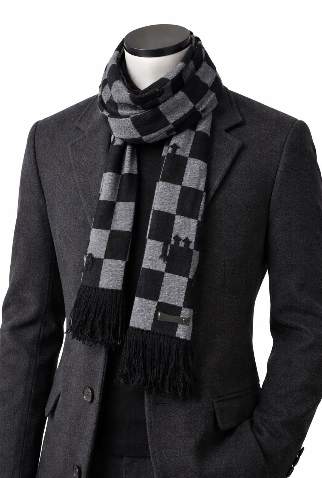 Amiri CASHMERE OLD ENGLISH CH SCARF- Black / White
