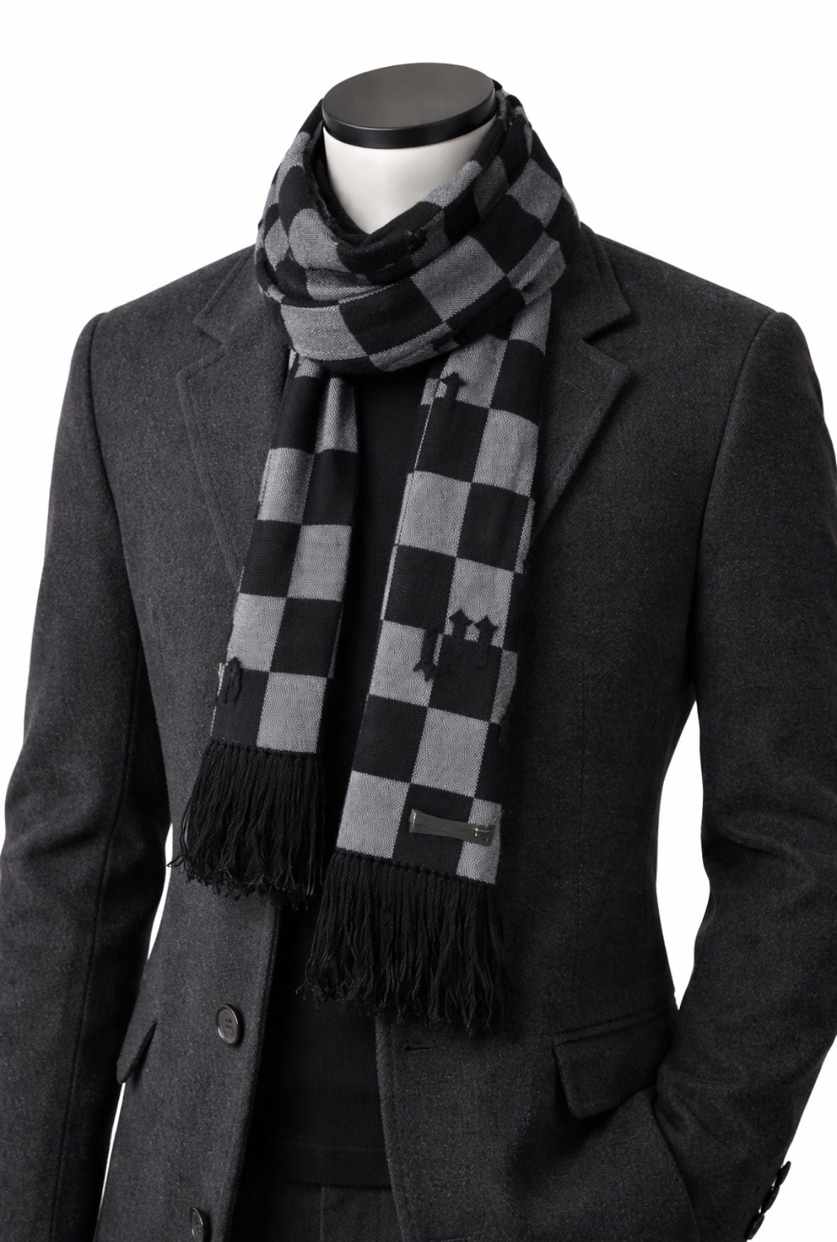 Amiri CASHMERE OLD ENGLISH CH SCARF- Black / White