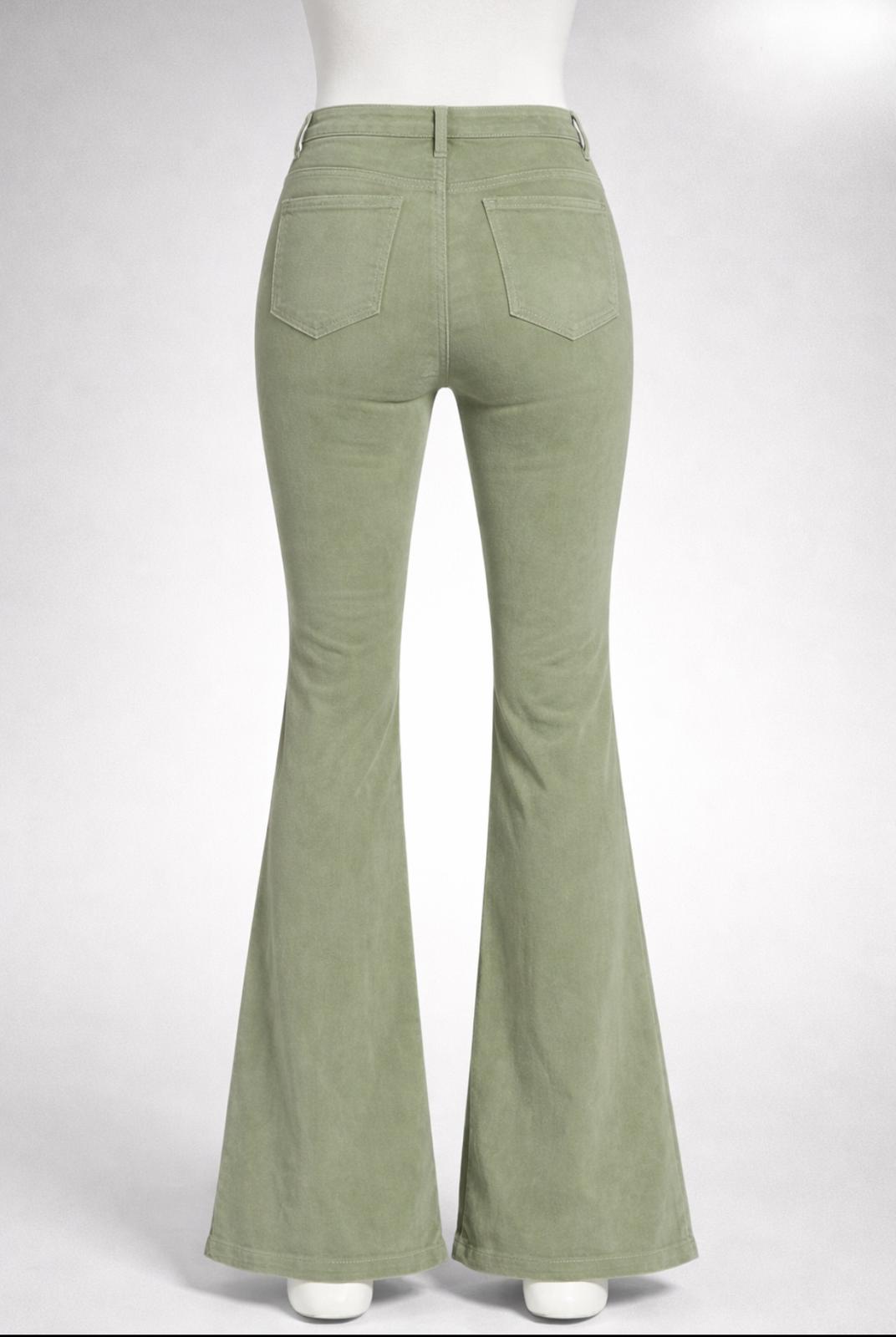 Amiri Velour Flare Stack Jeans Pants- Pale Lime