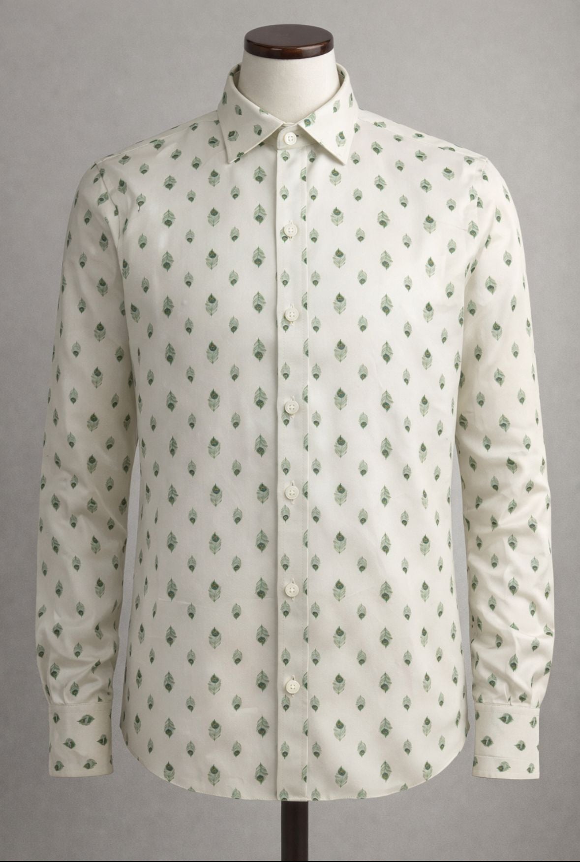 Amiri Peacock Long Sleeve Shirt- Ivory / Green