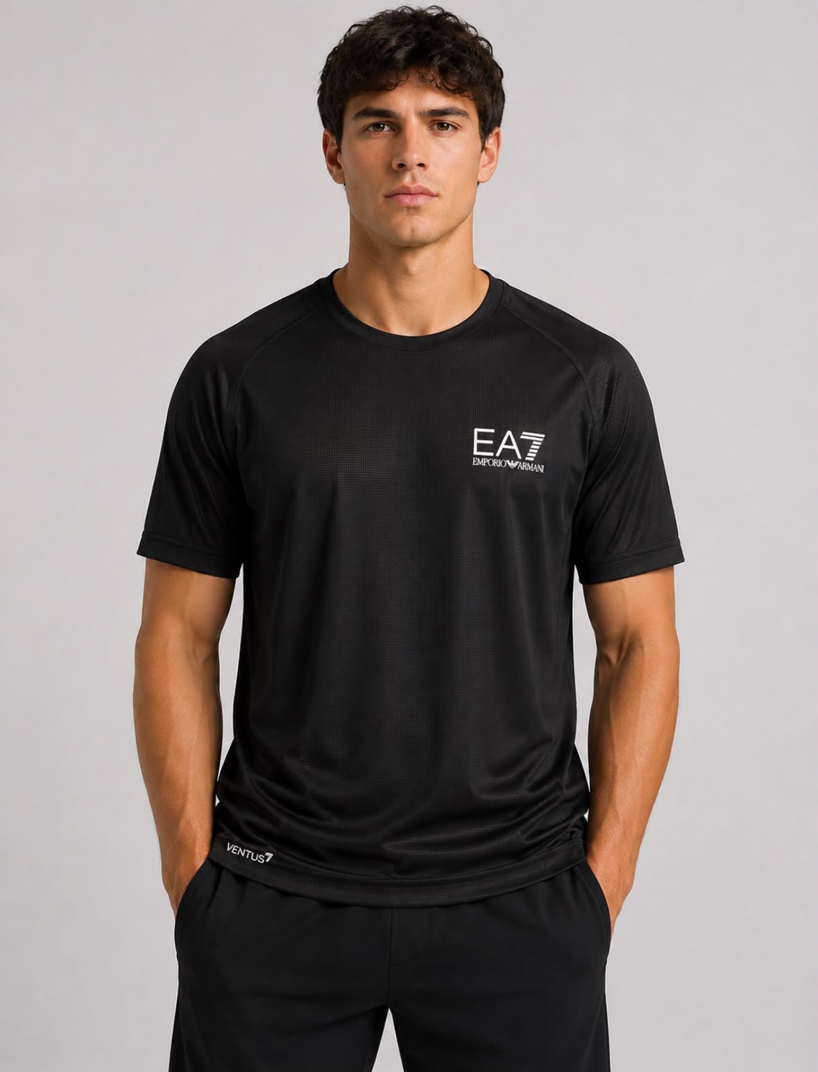 Emporio Armani EA7 Black Waffle T Shirt