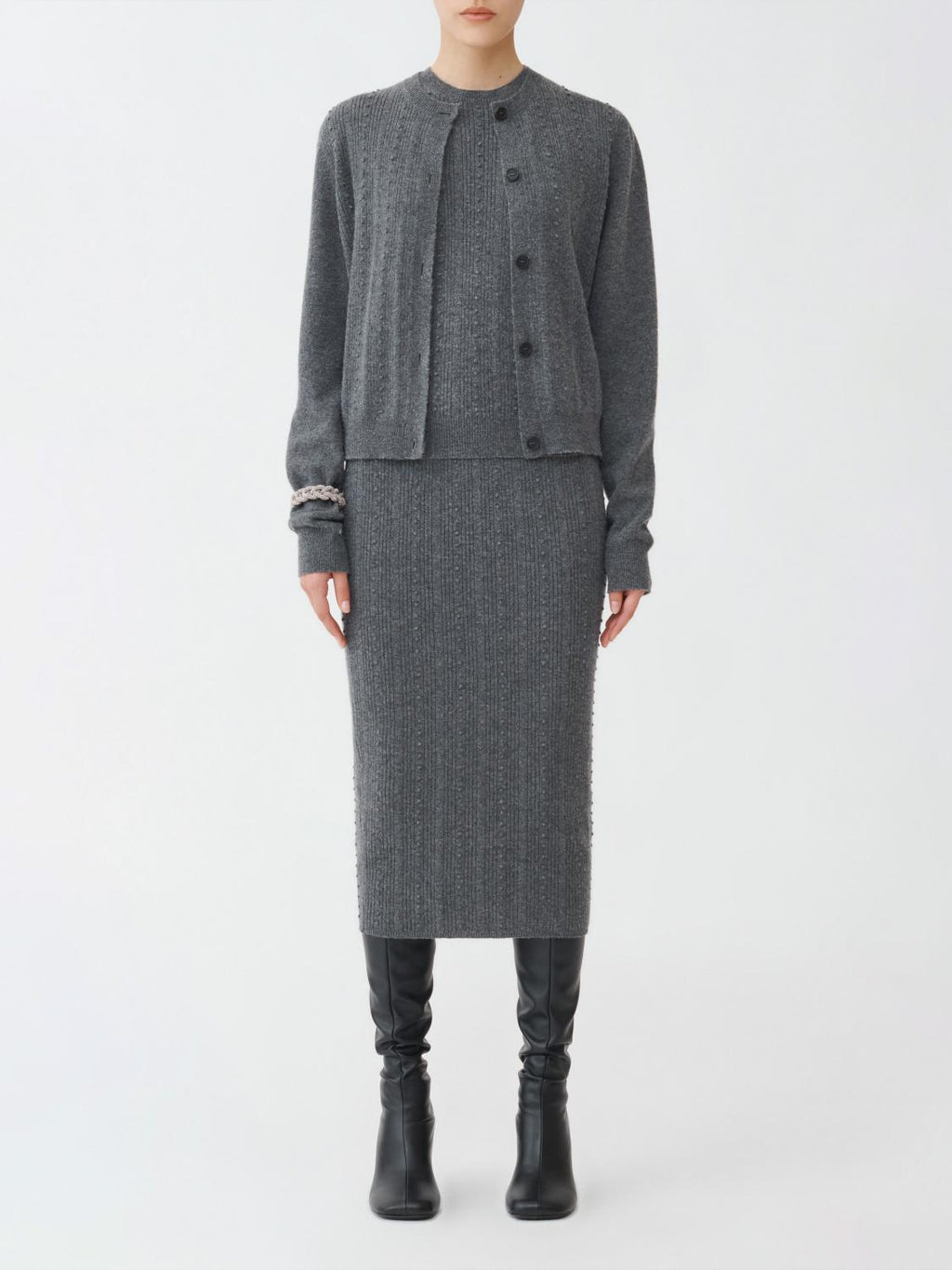 Fabiana Filippi Bubble Stitch Slim Fit Cardigan - Grey