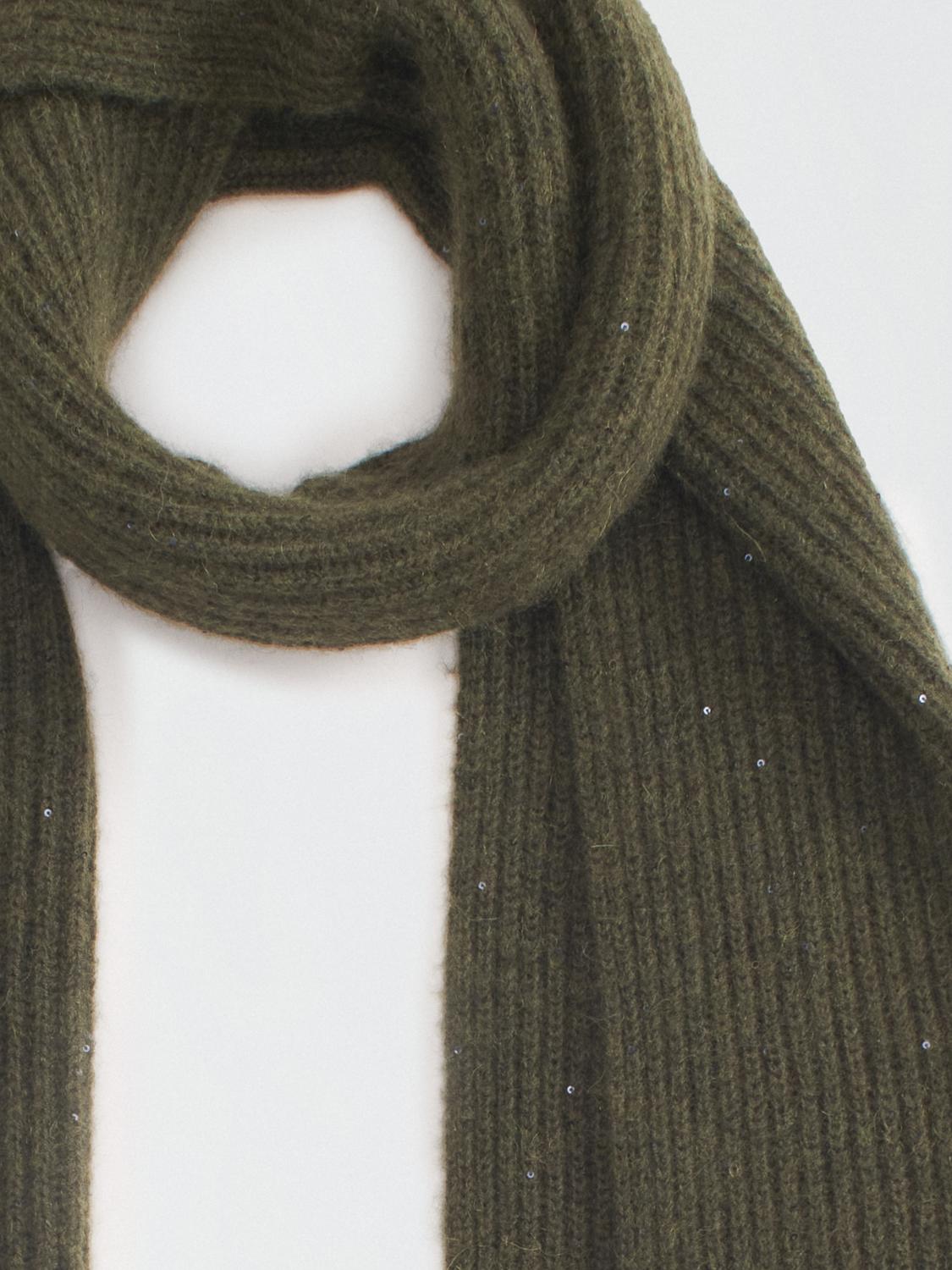 Fabiana Filippi Ribbed Platinum Scarf - Olive Green- Size U