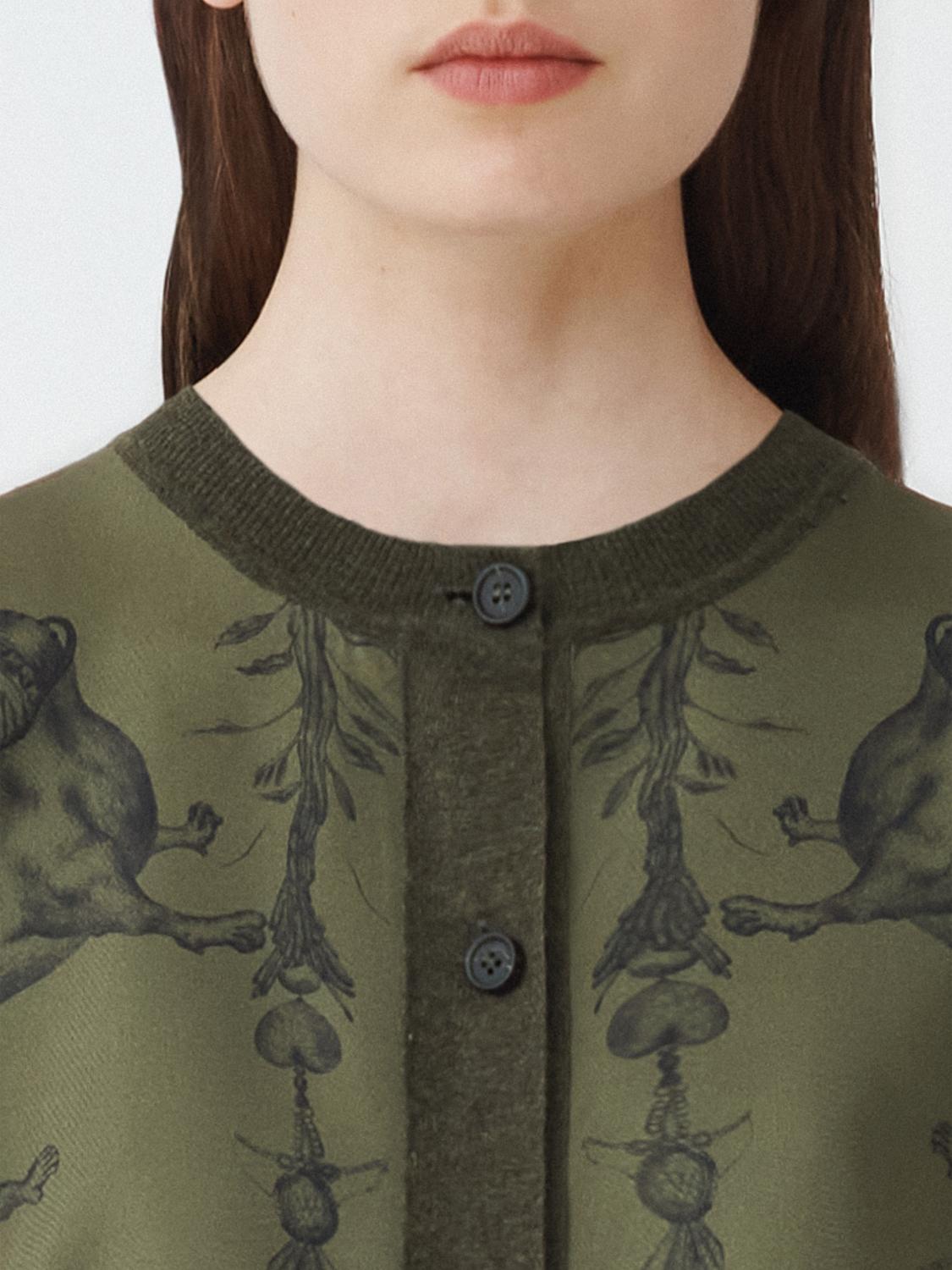 Fabiana Filippi Platinum Yarn Cardigan with Fabula Mundi Printed Front - Green