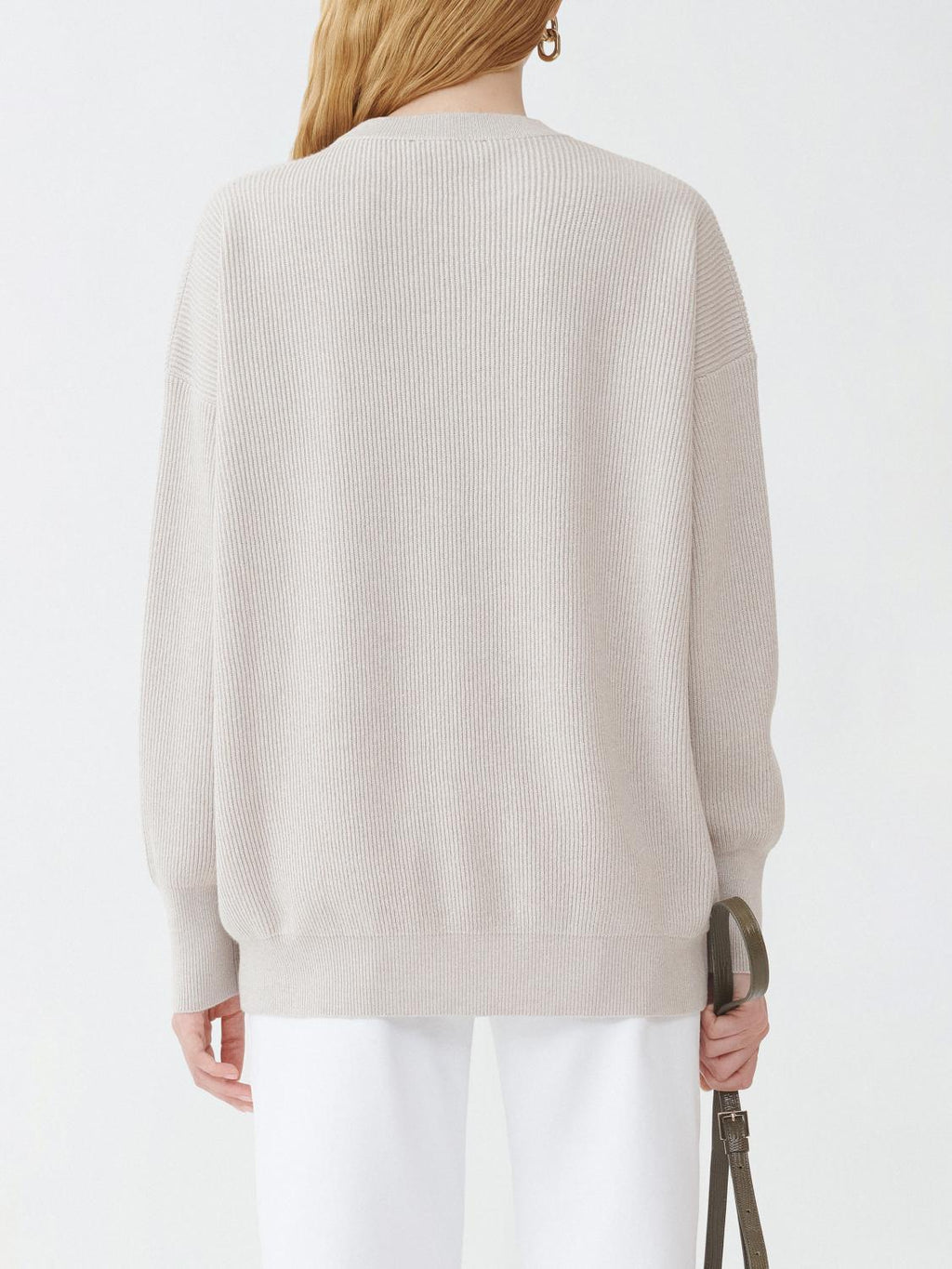 Fabiana Filippi Lurex Platinum English Rib Crew Neck Sweater - Grey