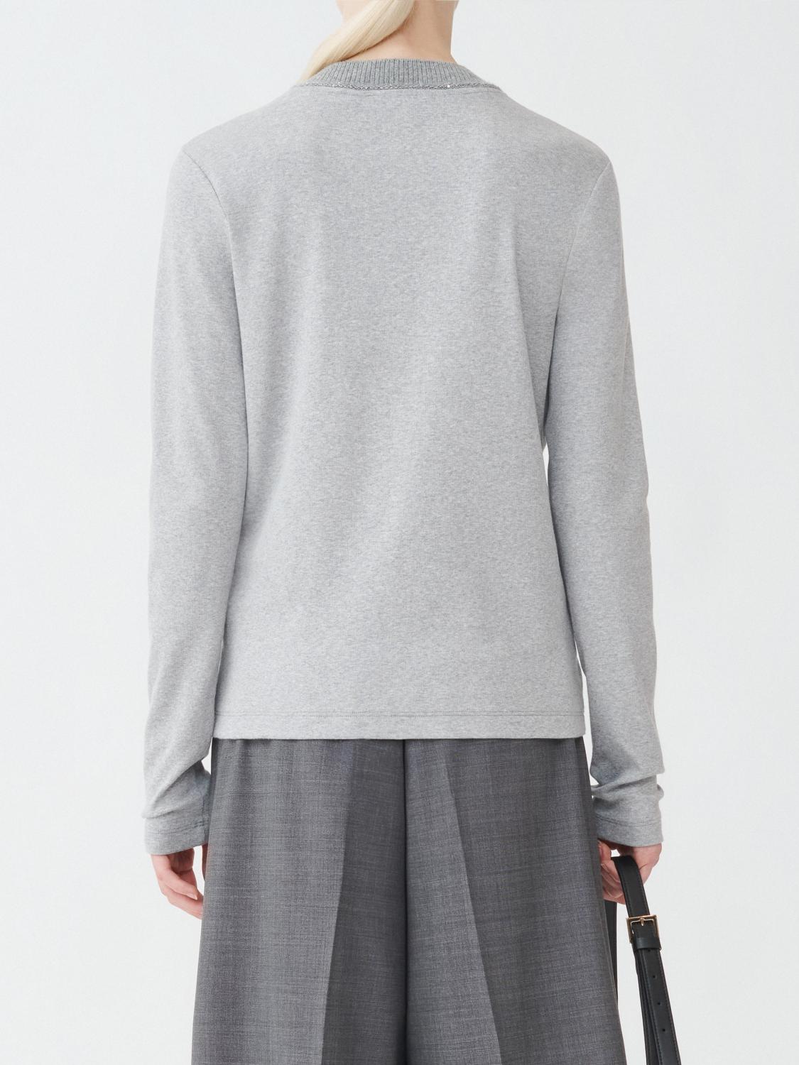 Fabiana Filippi Ribbed Jersey Straight Fit V-Neck T-Shirt with Knit Collar - Grey