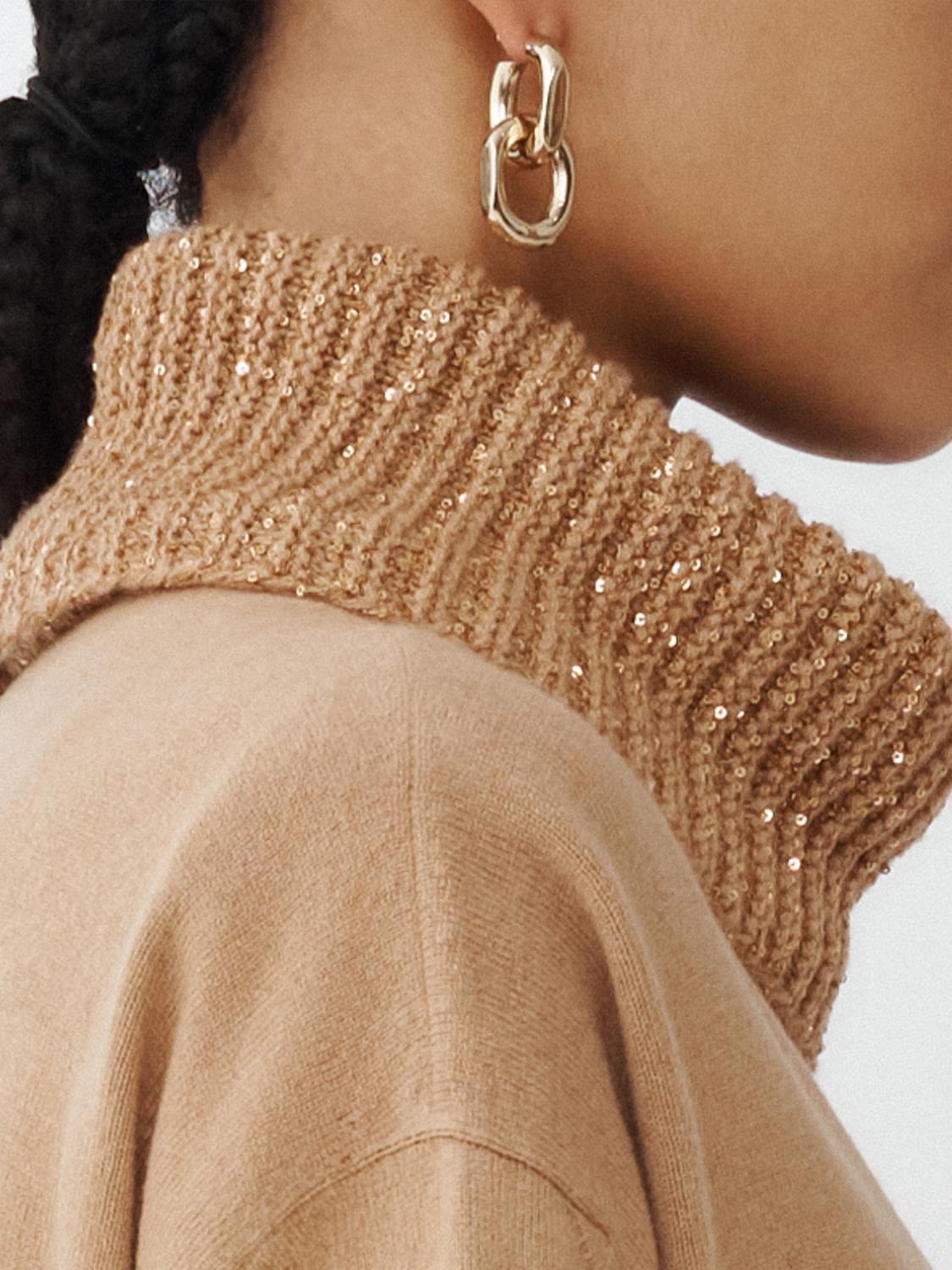 Fabiana Filippi Turtleneck Sweater with Sequin Collar - Light Tan