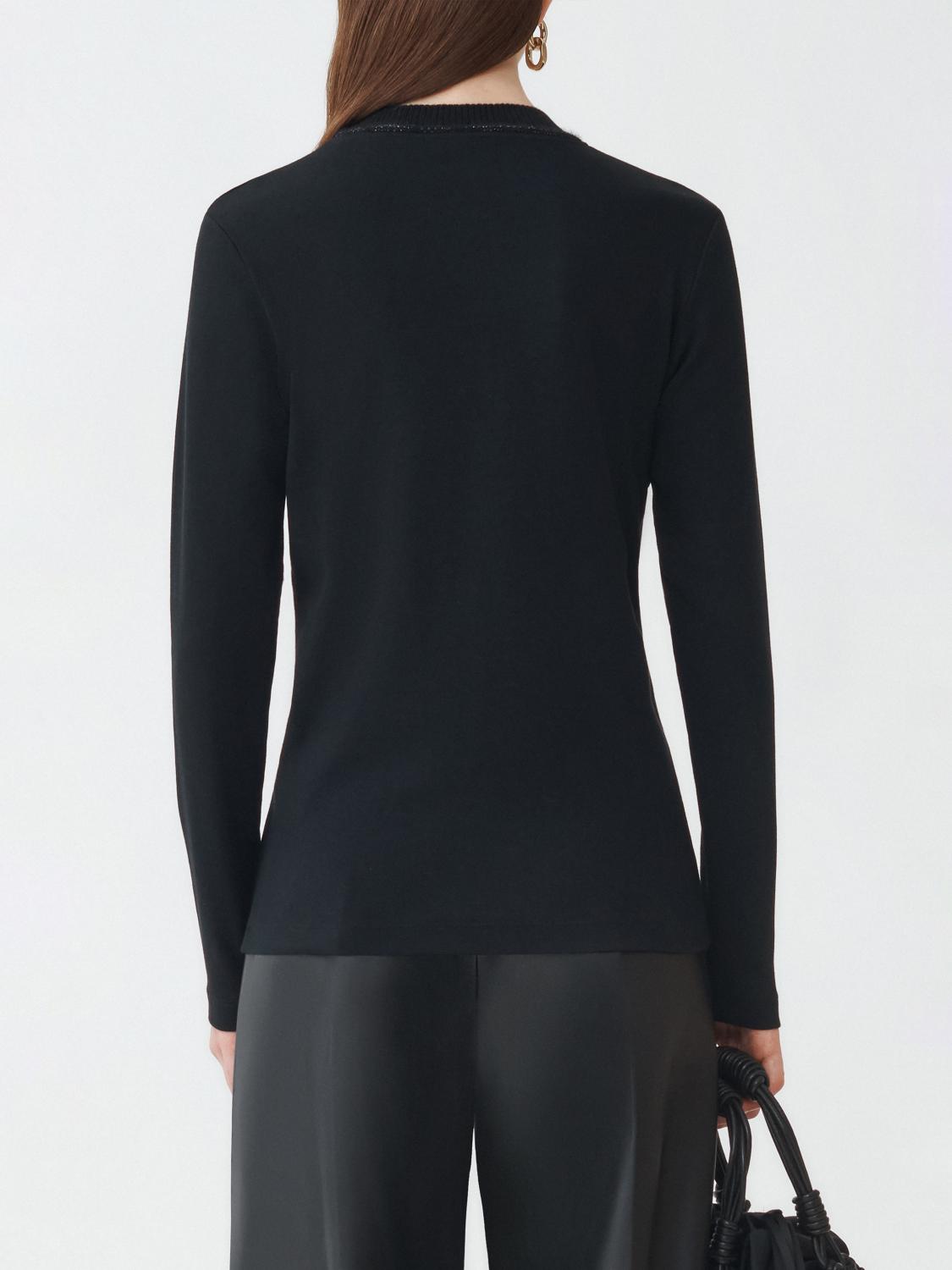 Fabiana Filippi Ribbed Jersey Long Sleeve T-Shirt with Knit Collar - Black