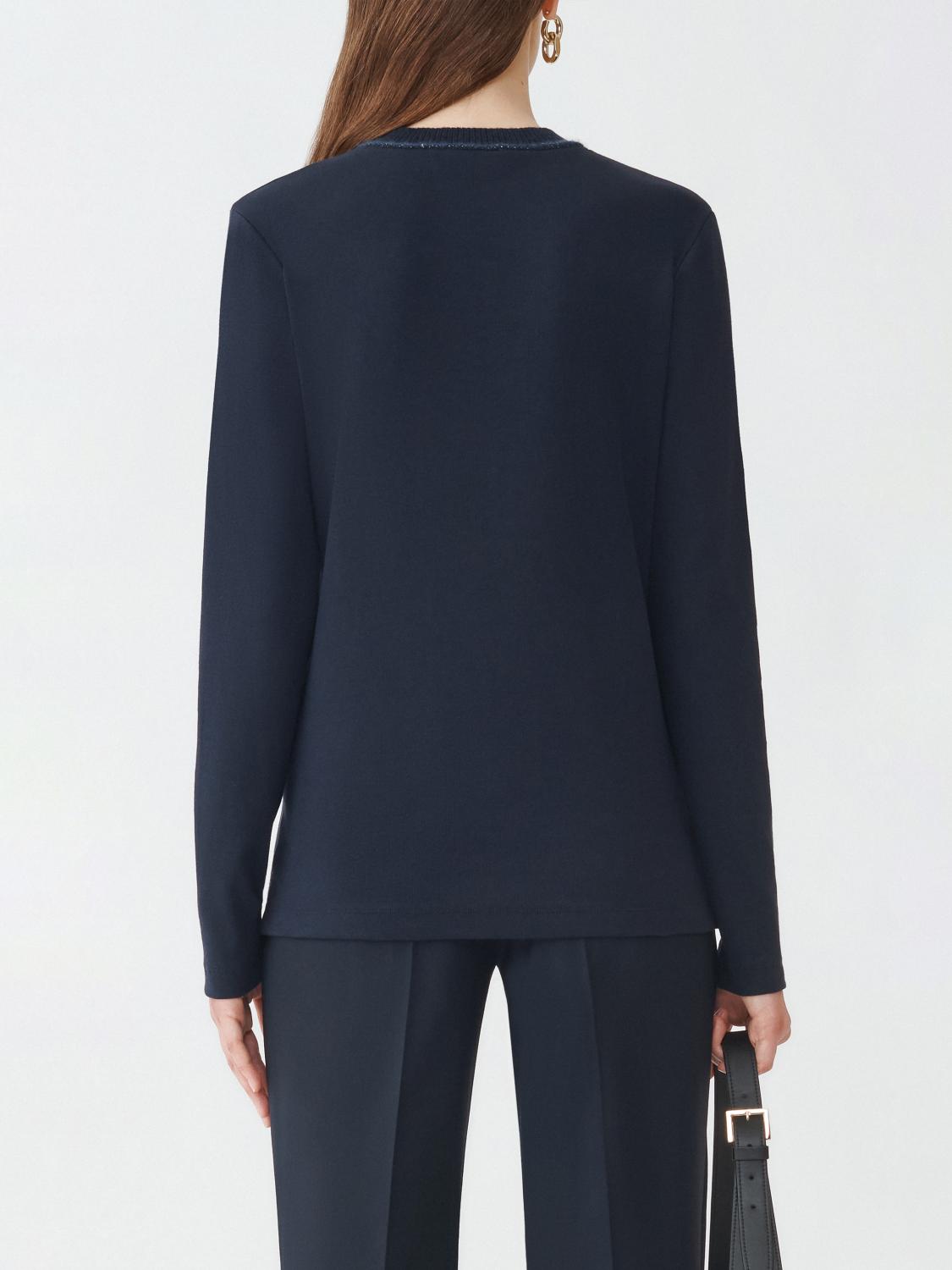 Fabiana Filippi Ribbed Jersey Long Sleeve T-Shirt with Knit Collar - Blue