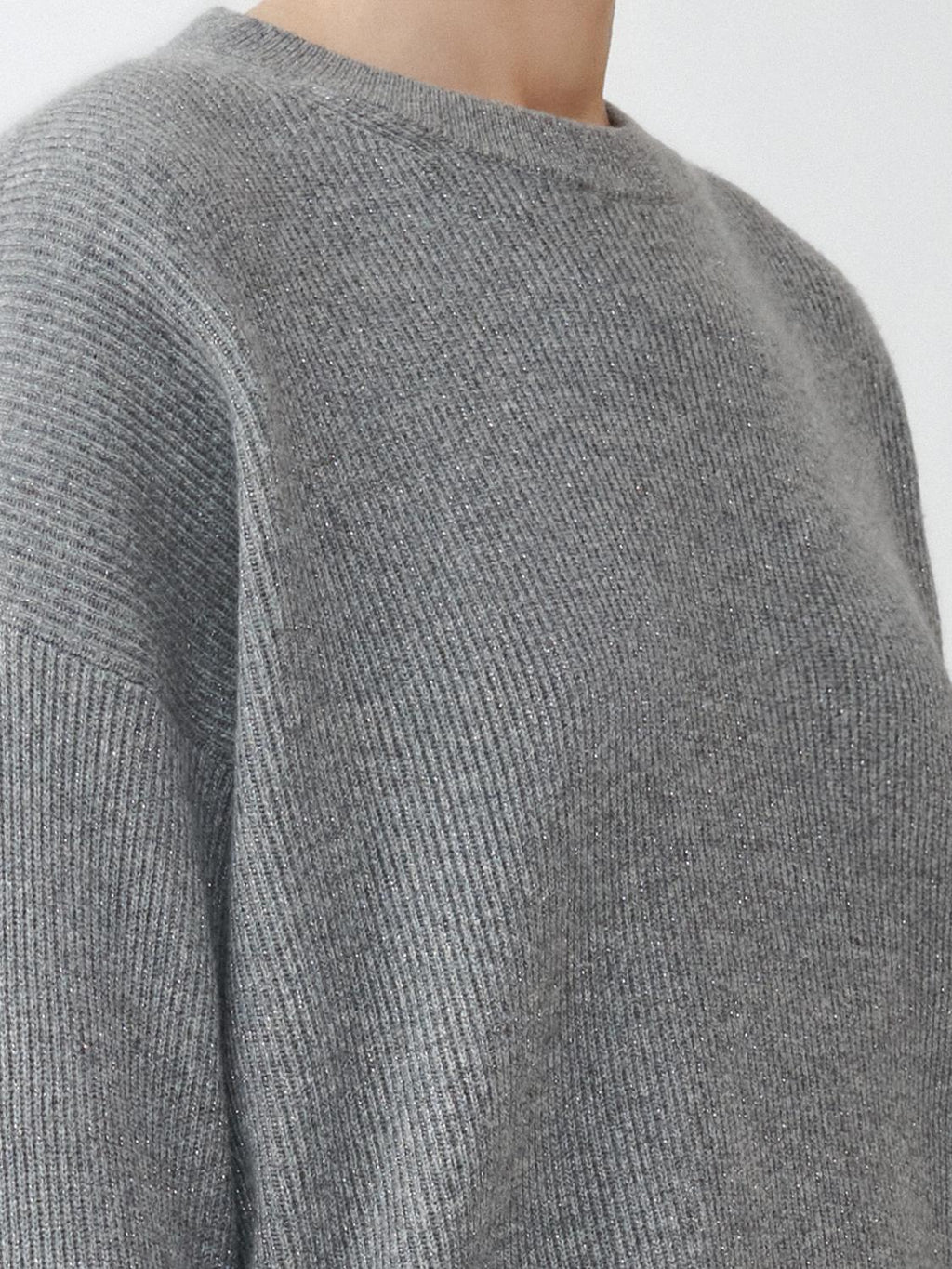 Fabiana Filippi Lurex Platinum English Rib Crew Neck Sweater - Grey