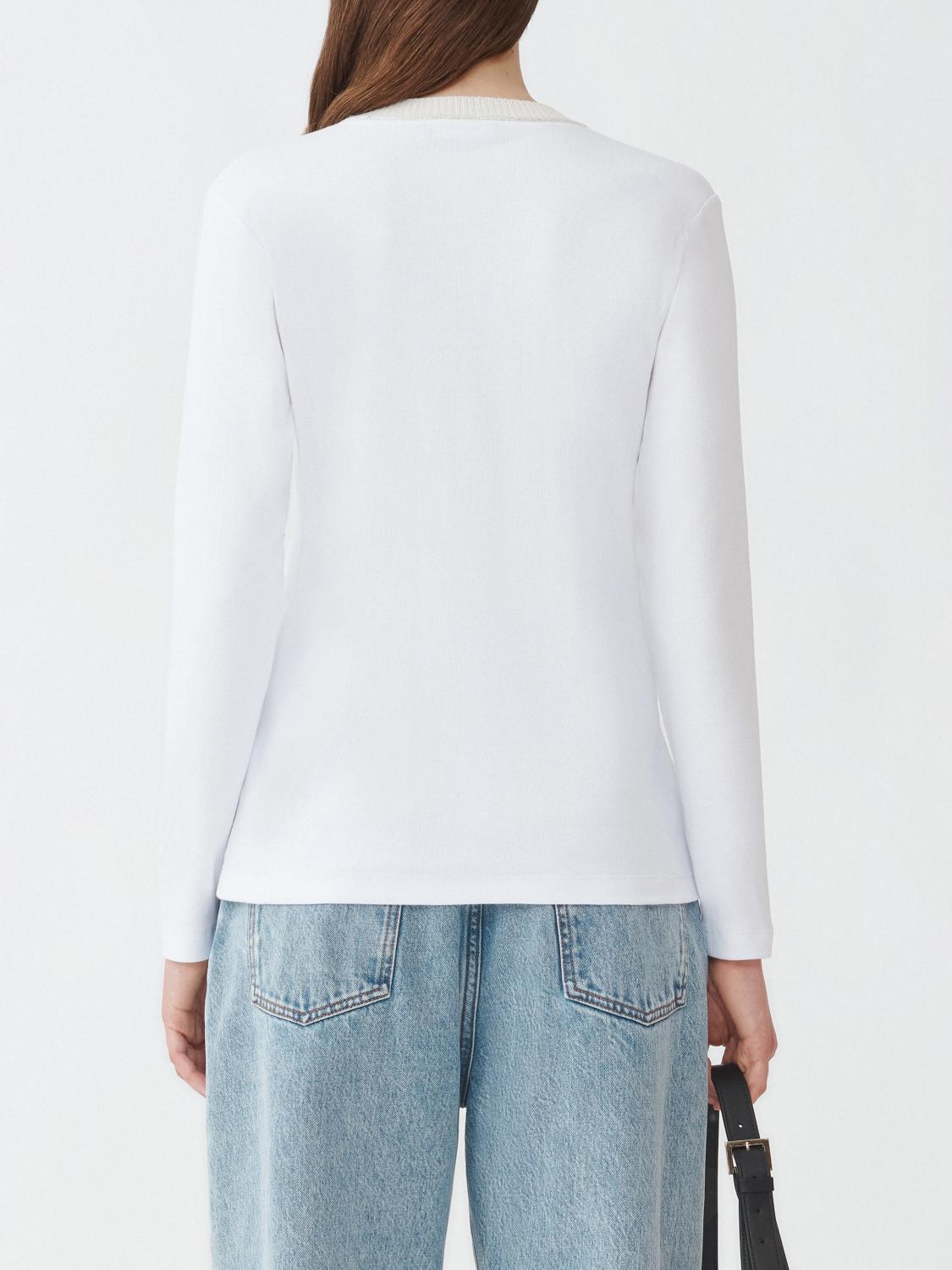 Fabiana Filippi Ribbed Jersey Straight Fit V-Neck T-Shirt with Knit Collar - White