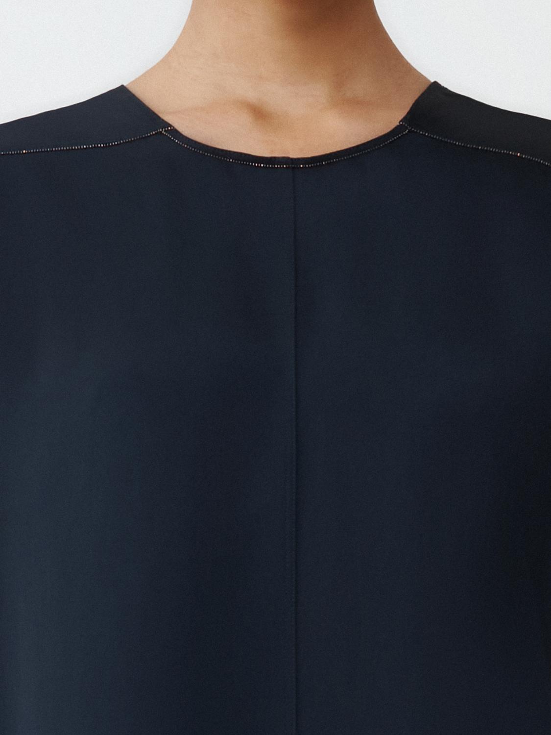 Fabiana Filippi Viscose Satin Top with Back V-Neck and Filo Diamante - Blue