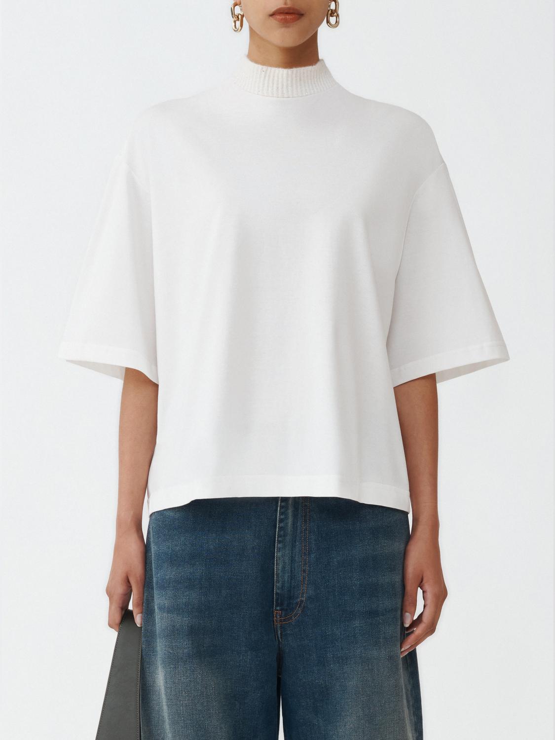 Fabiana Filippi Short Sleeve T-Shirt with Sequin Mock Collar - White