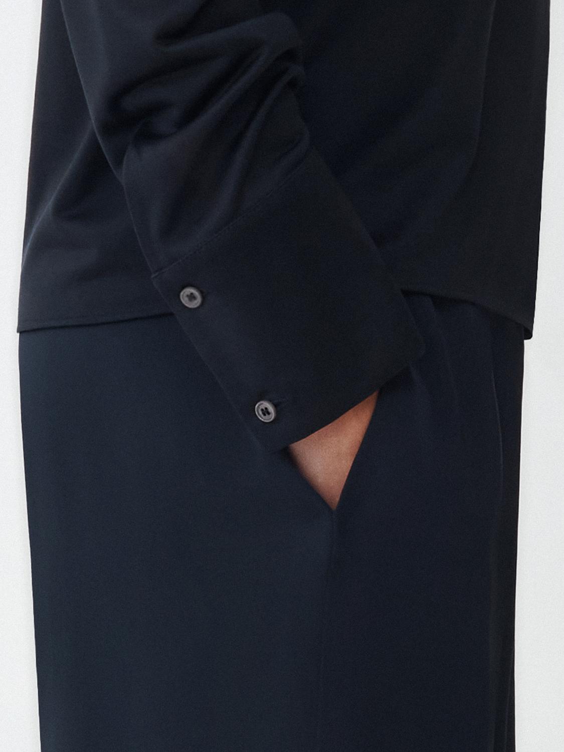 Fabiana Filippi Long Sleeve T-Shirt with Folded Collar and Shoulder Opening - Dark Blue