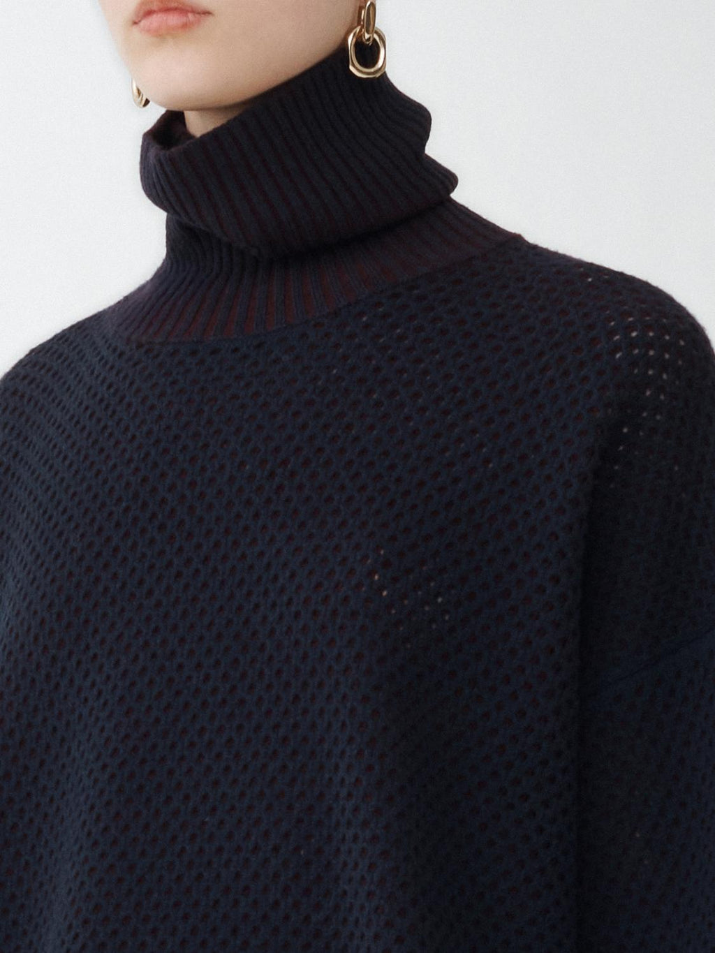 Fabiana Filippi Bicolor Mesh Turtleneck T-Shirt - Blue