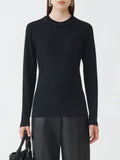 Fabiana Filippi Ribbed Jersey Long Sleeve T-Shirt with Knit Collar - Black
