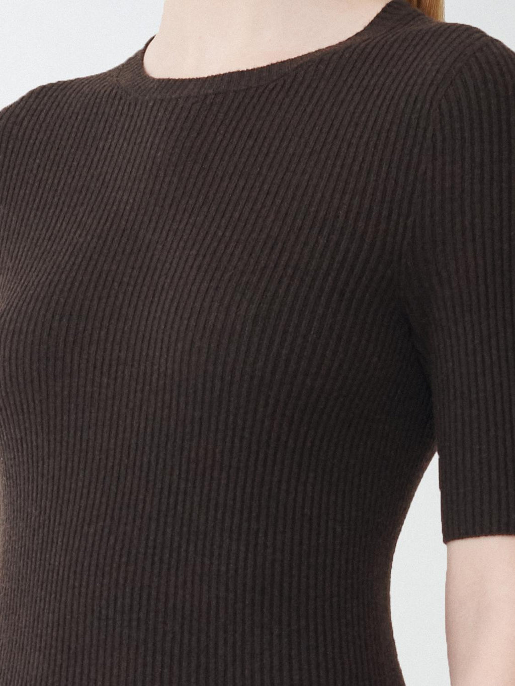 abiana Filippi Ribbed Crew Neck Lurex Platinum Sweater with 3/4 Sleeve - Brown