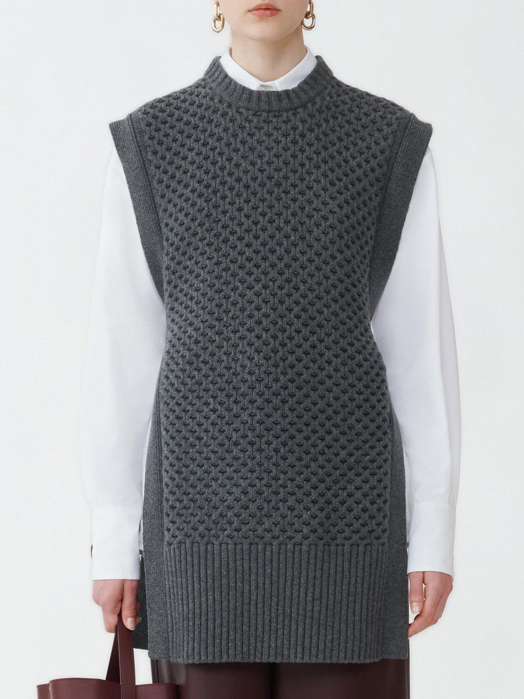 Fabiana Filippi Grid Stitch Vest with Open Side - Gray