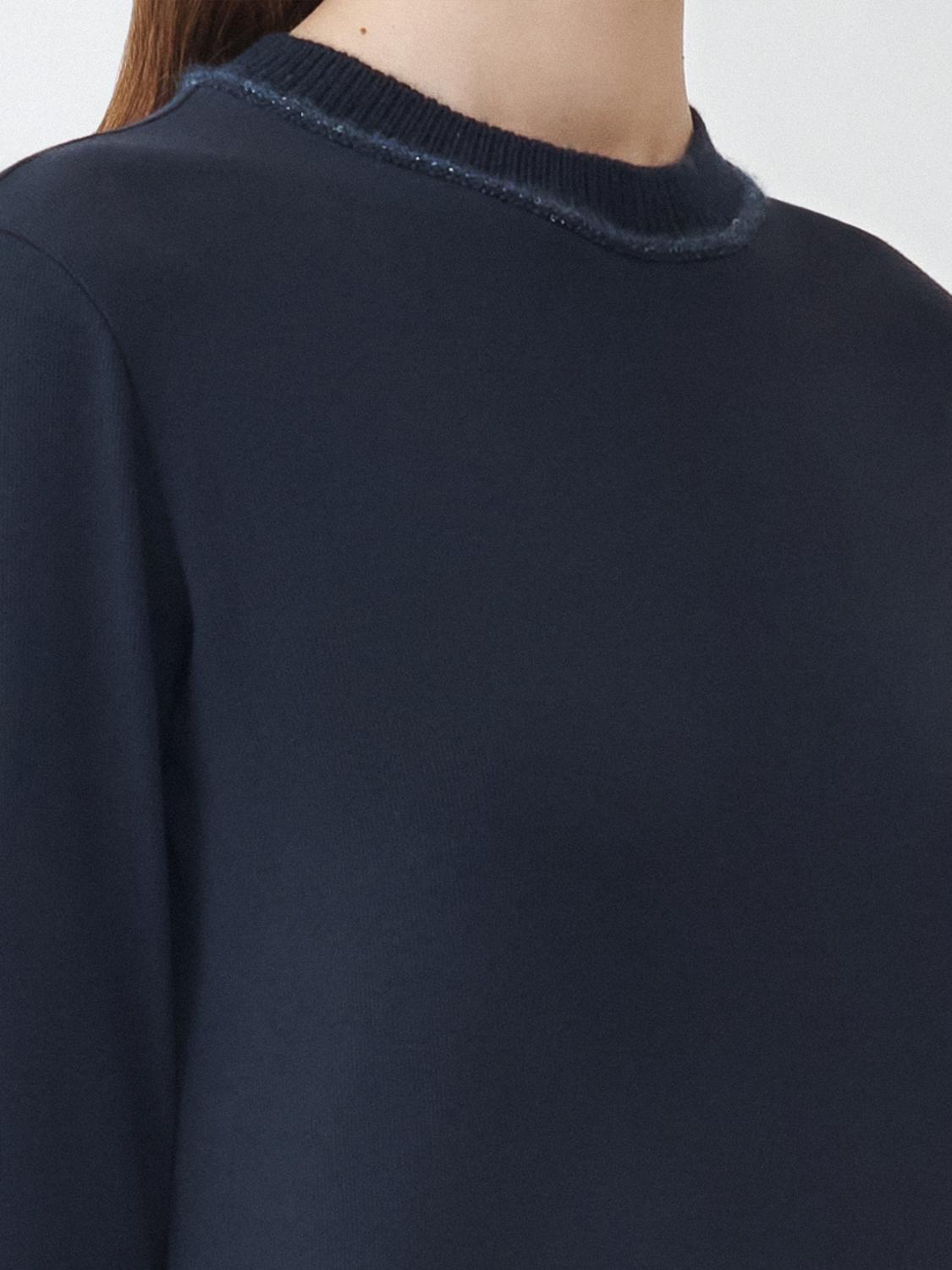 Fabiana Filippi Ribbed Jersey Long Sleeve T-Shirt with Knit Collar - Blue