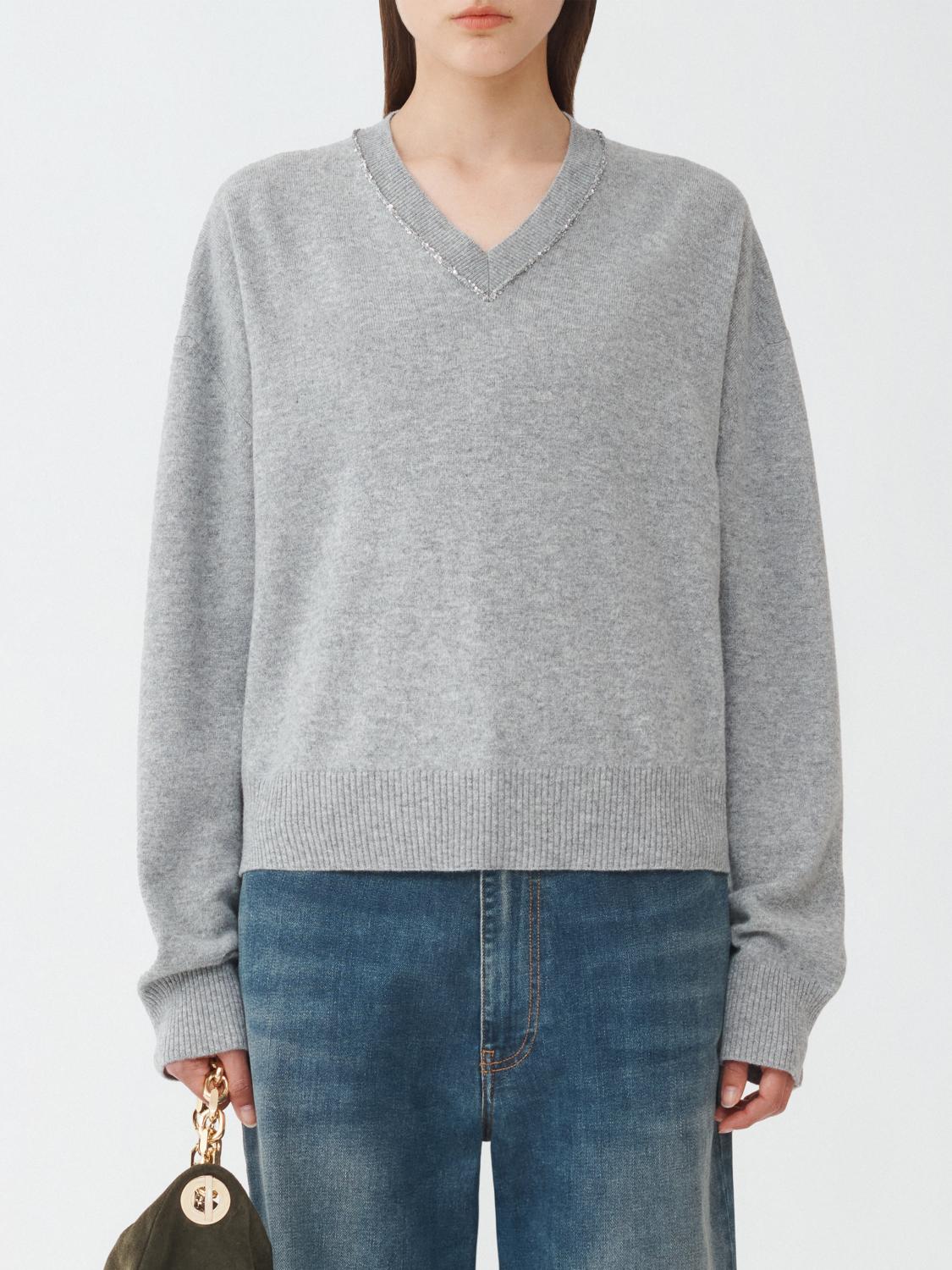 Fabiana Filippi V-Neck Sweater with Sequin Trim Detail - Grey
