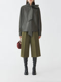 Fabiana Filippi Leather Shirt with Bow Detail on Collar - Olive Green