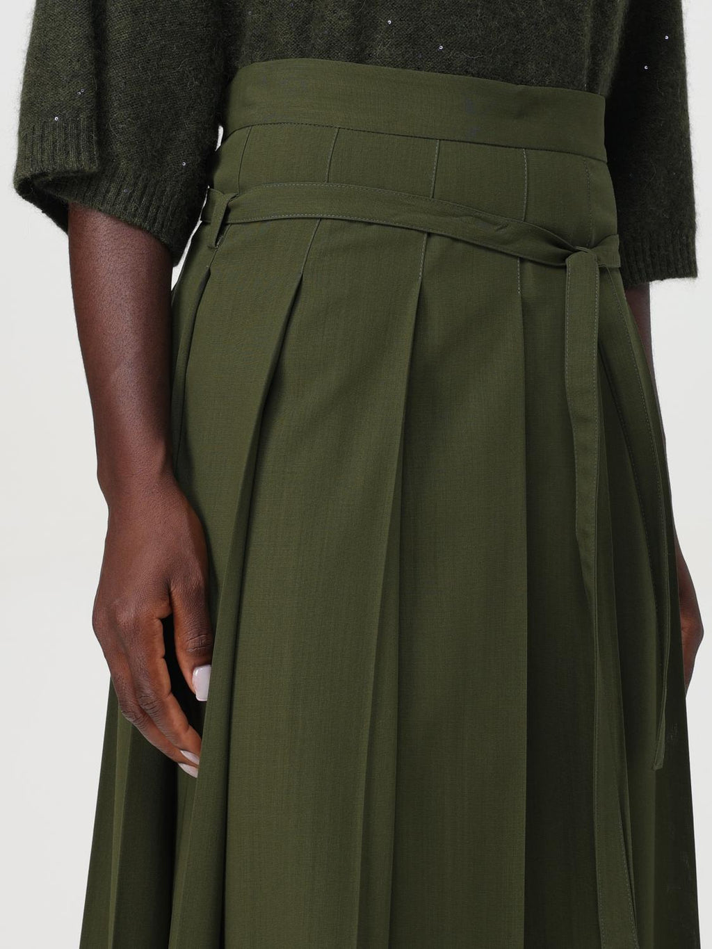 Fabiana Filippi Japanese Wool High-Waisted Pleated Midi Skirt - Green