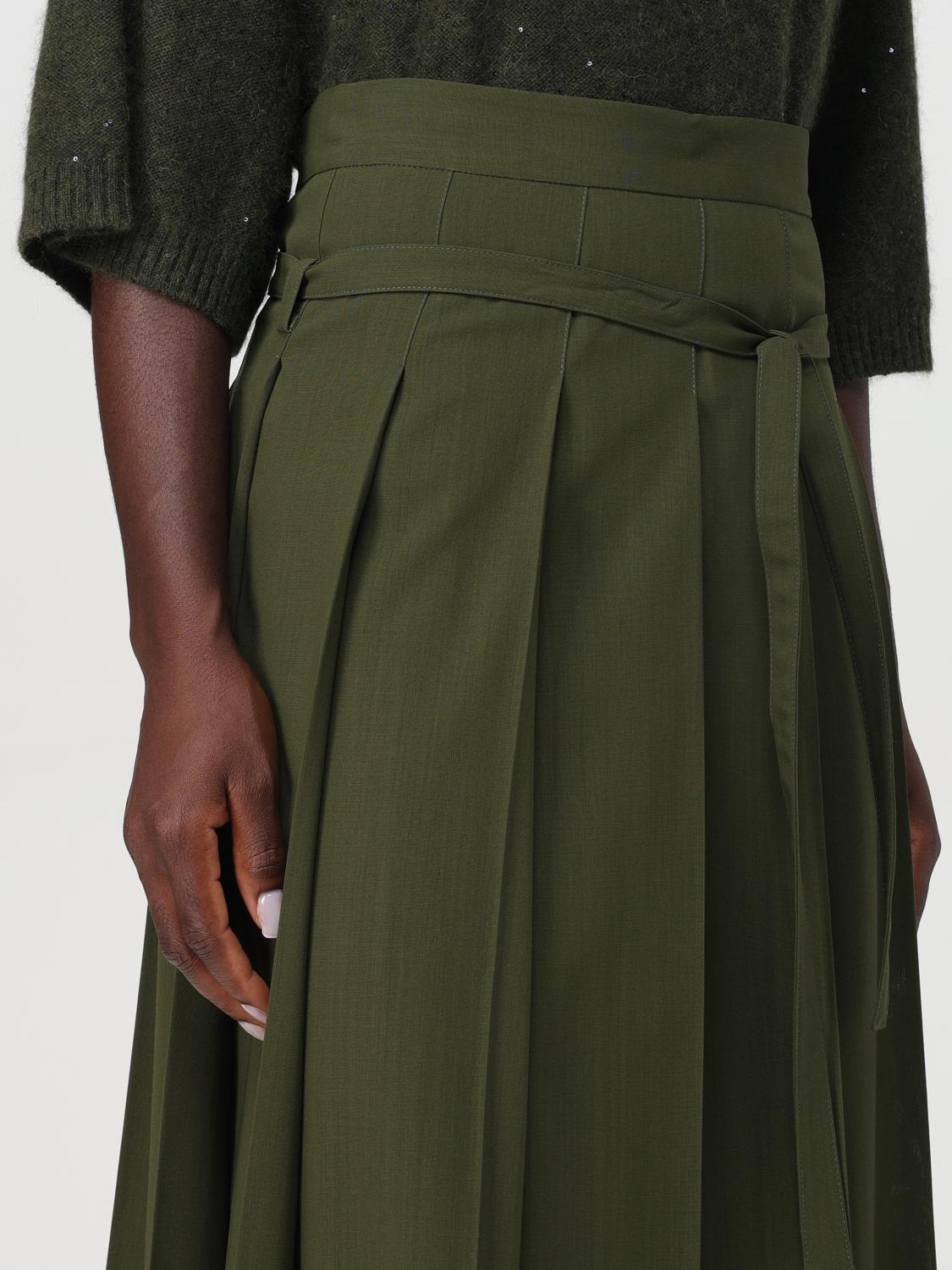Fabiana Filippi Japanese Wool High-Waisted Pleated Midi Skirt - Green