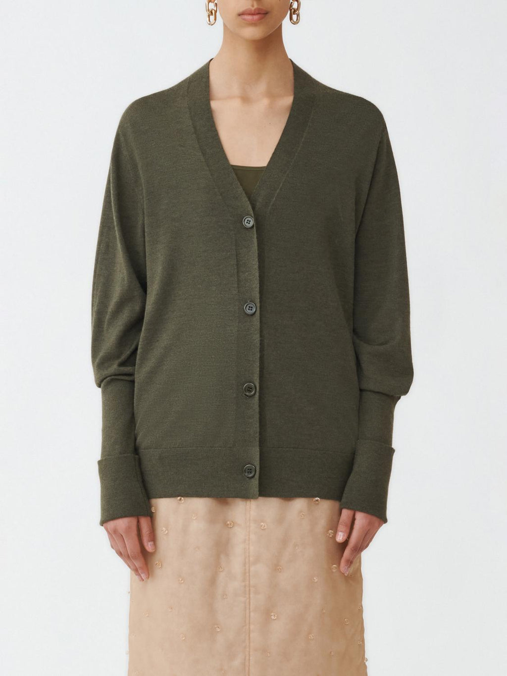 Fabiana Filippi Cashmere-Silk Cardigan with Turn-Up Cuff - Olive Green