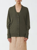 Fabiana Filippi Cashmere-Silk Cardigan with Turn-Up Cuff - Olive Green