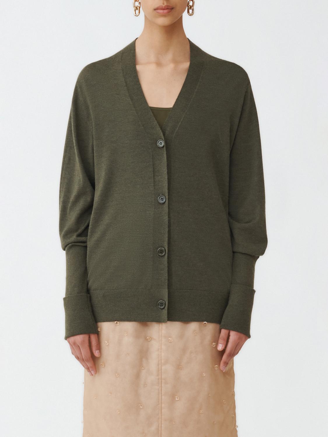 Fabiana Filippi Cashmere-Silk Cardigan with Turn-Up Cuff - Olive Green