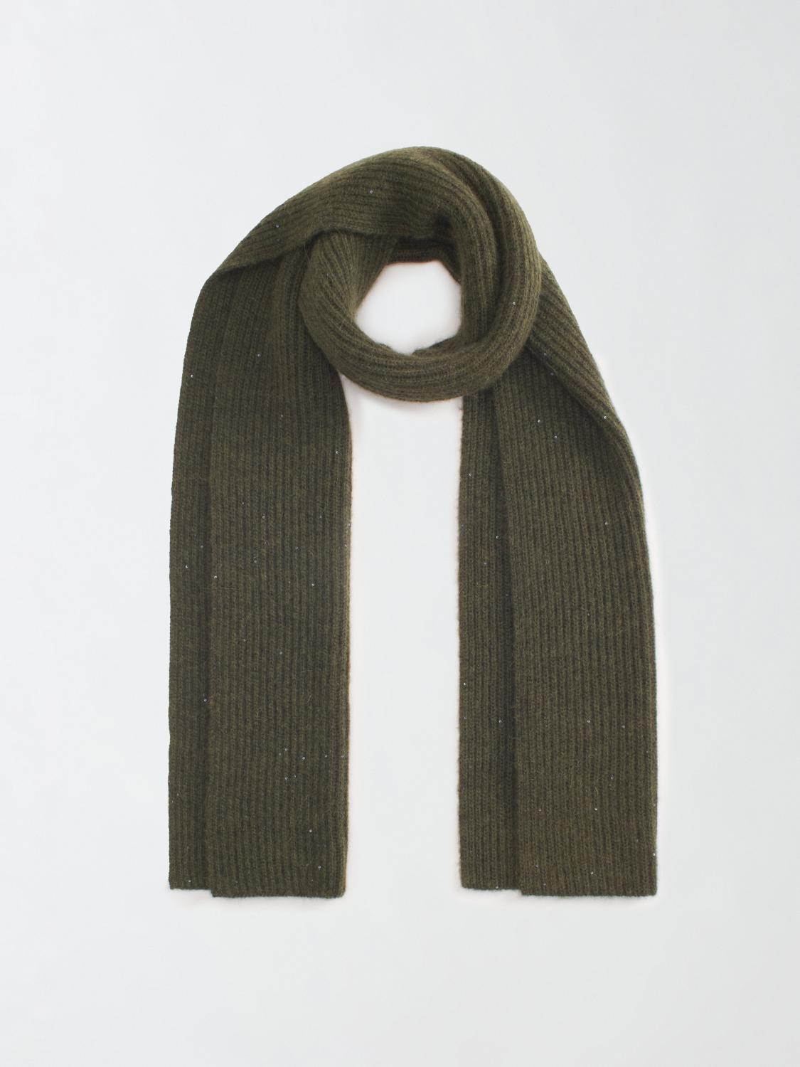 Fabiana Filippi Ribbed Platinum Scarf - Olive Green- Size U