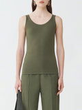 Fabiana Filippi Ribbed Jersey Tank Top with Filo Diamante - Olive Green