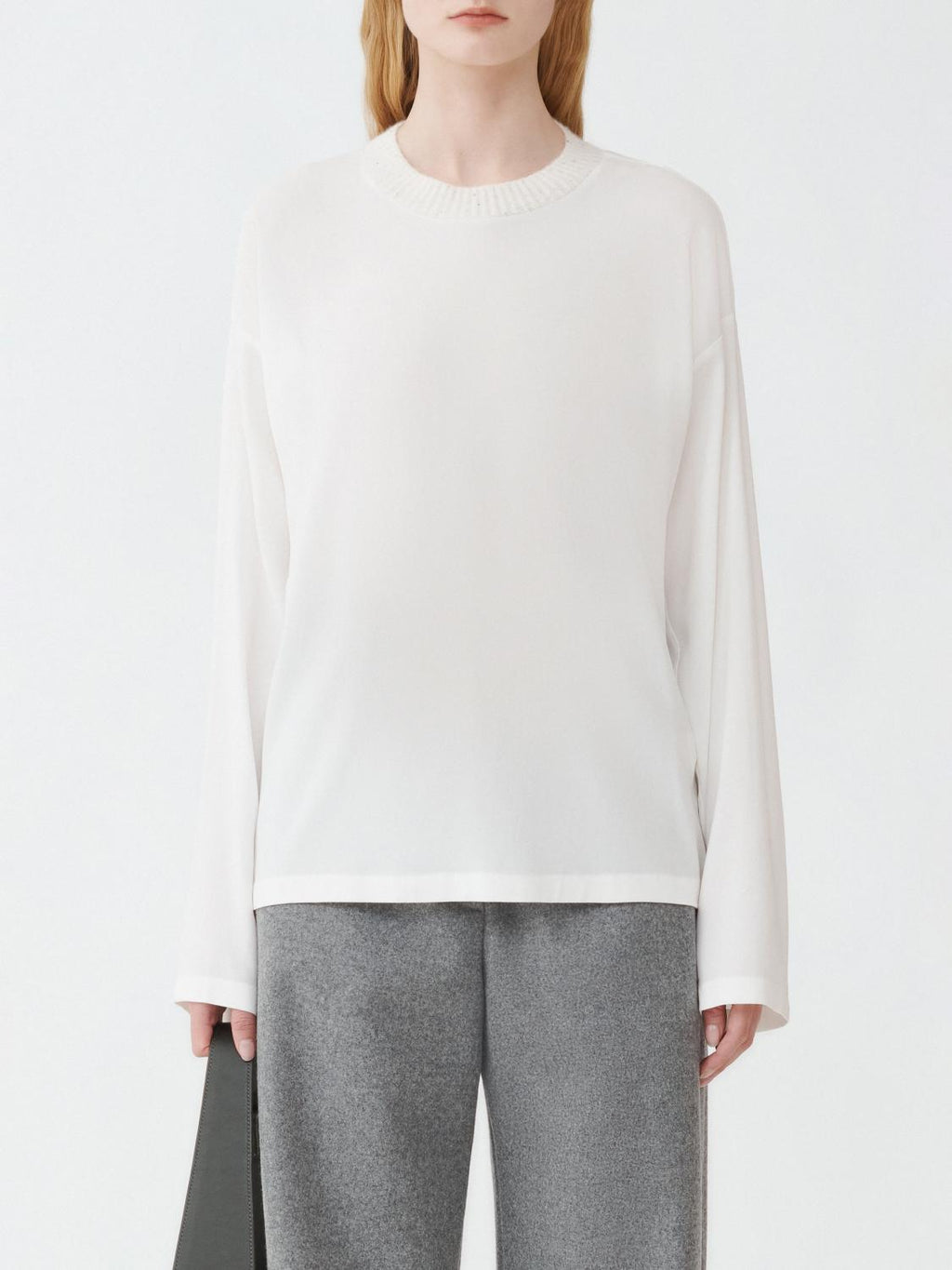 Fabiana Filippi Sablé Long Sleeve Top with Sequin Mock Collar - White