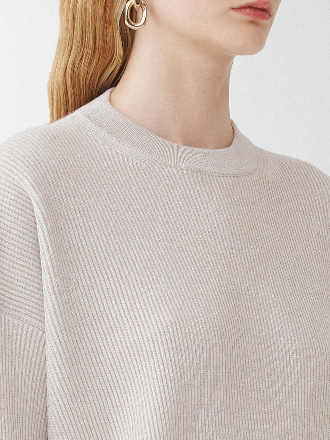 Fabiana Filippi Lurex Platinum English Rib Crew Neck Sweater - Grey