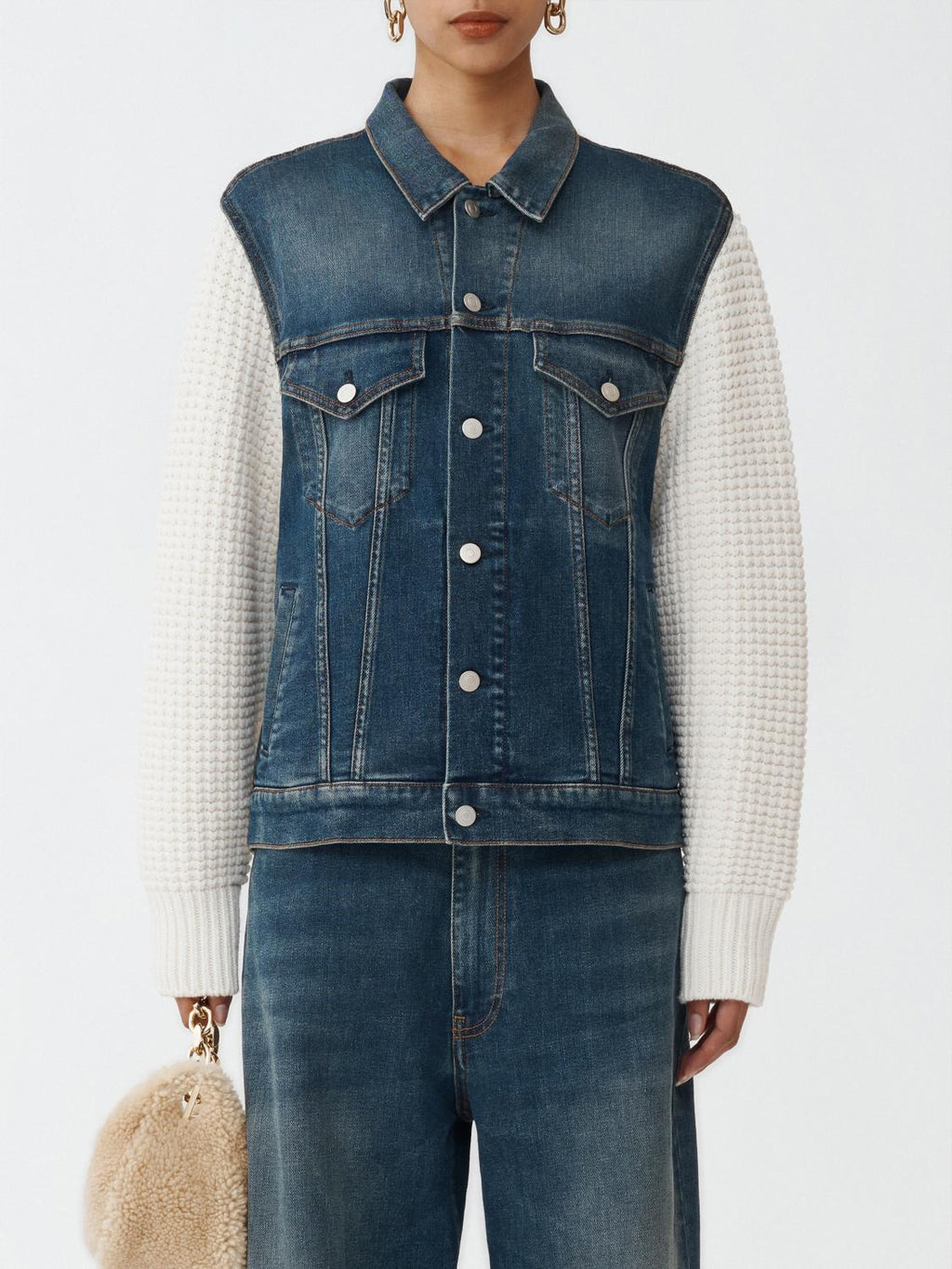 Fabiana Filippi Oversize Indigo Denim Jacket with Knit Detail - Indigo