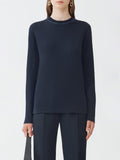 Fabiana Filippi Ribbed Jersey Long Sleeve T-Shirt with Knit Collar - Blue