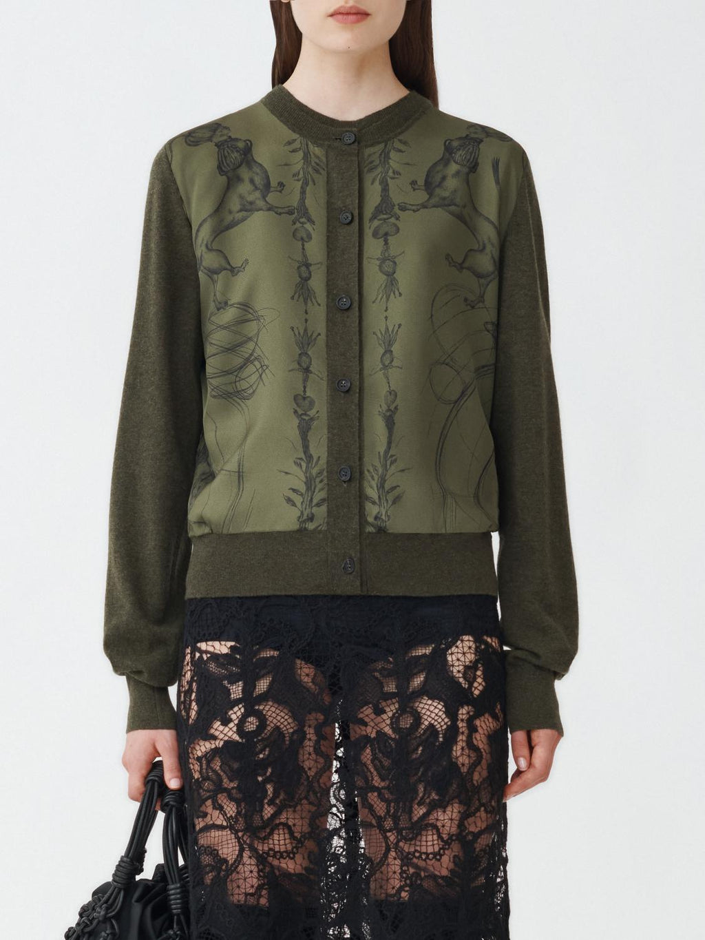 Fabiana Filippi Platinum Yarn Cardigan with Fabula Mundi Printed Front - Green