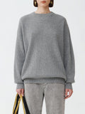Fabiana Filippi Lurex Platinum English Rib Crew Neck Sweater - Grey