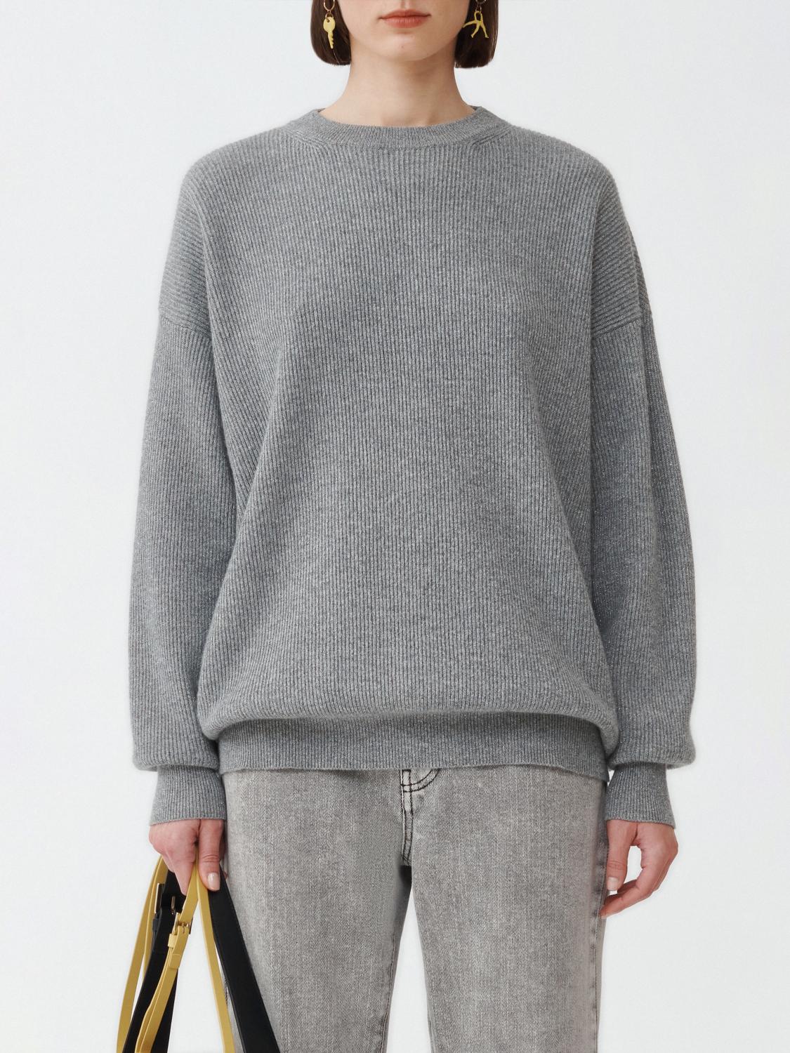 Fabiana Filippi Lurex Platinum English Rib Crew Neck Sweater - Grey