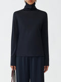 Fabiana Filippi Long Sleeve T-Shirt with Folded Collar and Shoulder Opening - Dark Blue