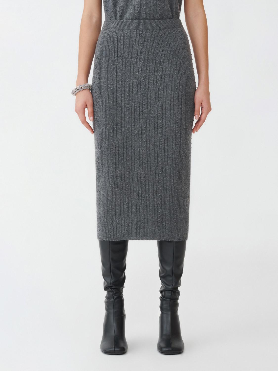 Fabiana Filippi Bubble Stitch Platinum Knit Long Skirt - Gray