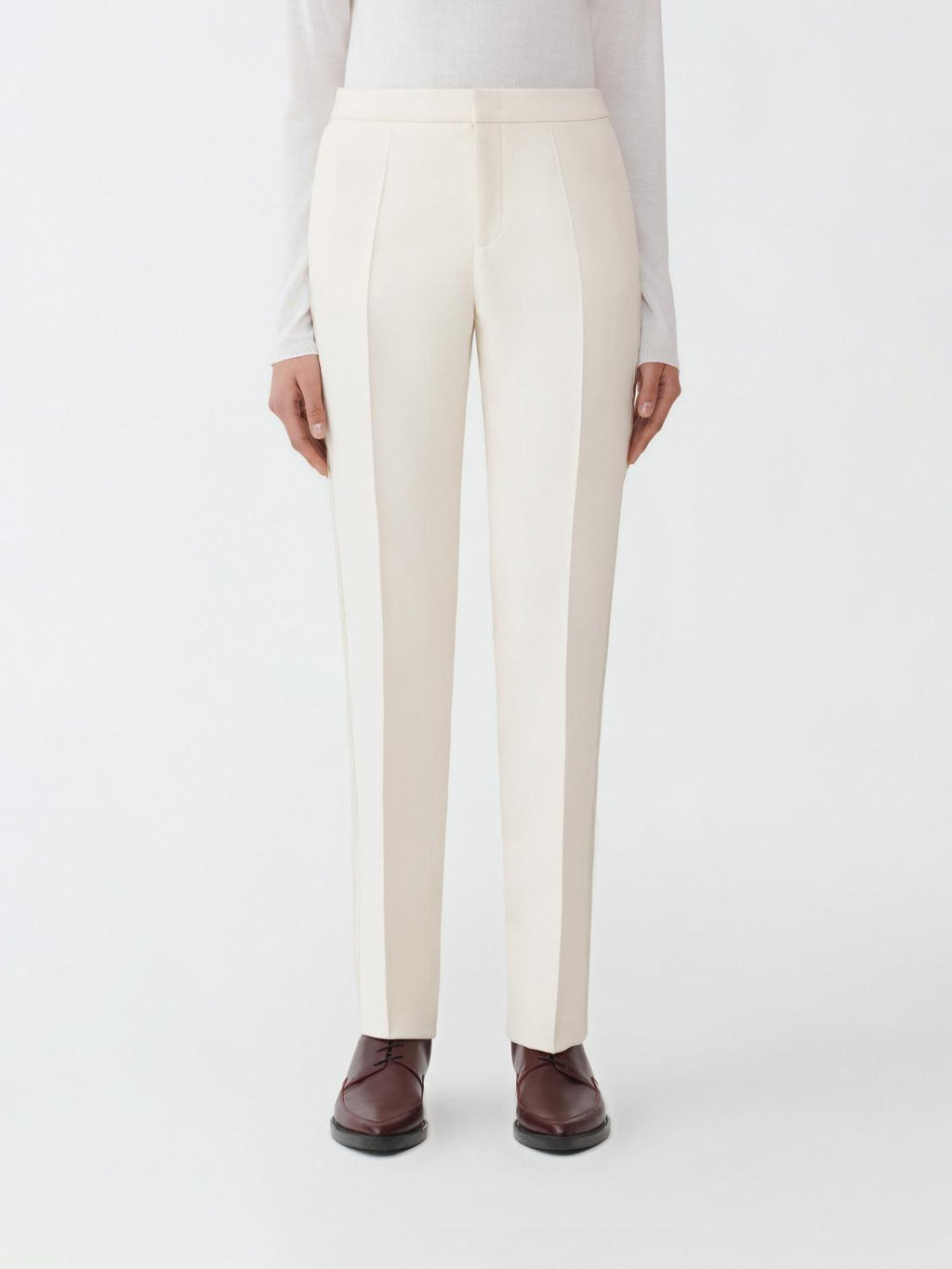 Fabiana Filippi Wool Silk Crepe Regular Fit Trousers with Tuxedo Side Bands - Ivory