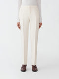 Fabiana Filippi Wool Silk Crepe Regular Fit Trousers with Tuxedo Side Bands - Ivory
