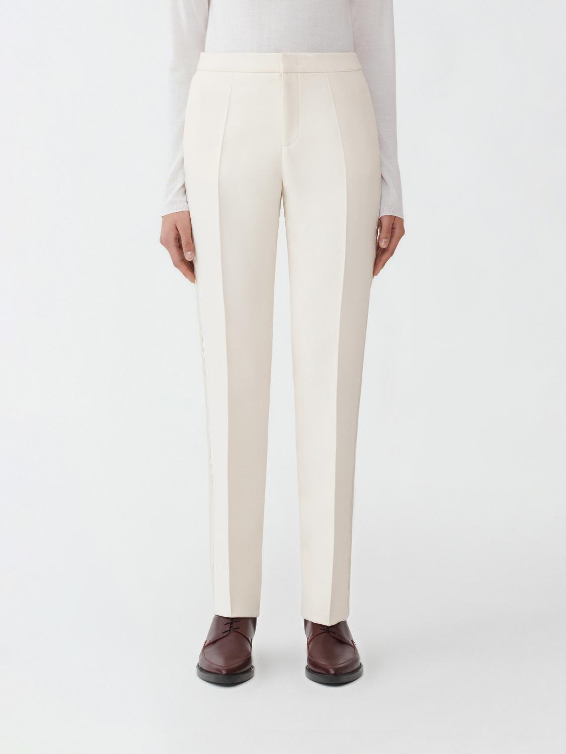 Fabiana Filippi Wool Silk Crepe Regular Fit Trousers with Tuxedo Side Bands - Ivory