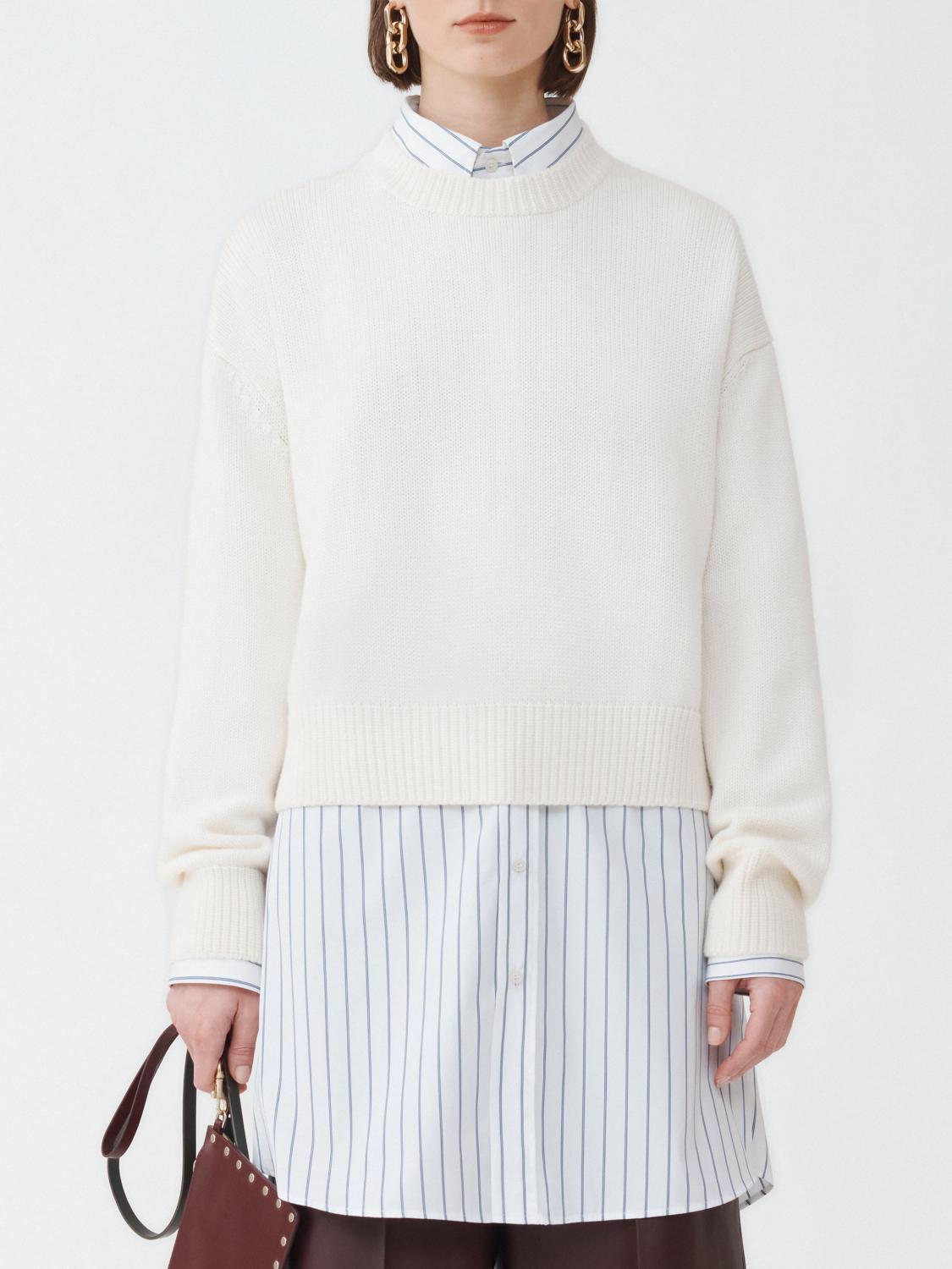 Fabiana Filippi Crew Neck Sweater with Embossed Effect Detail - White