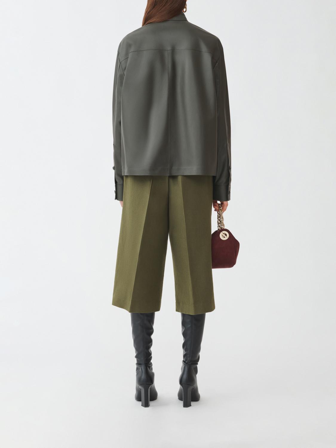 Fabiana Filippi Leather Shirt with Bow Detail on Collar - Olive Green