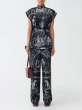 Fabiana Filippi Printed Twill Pajamas Pants with Contrast Piping - Blue
