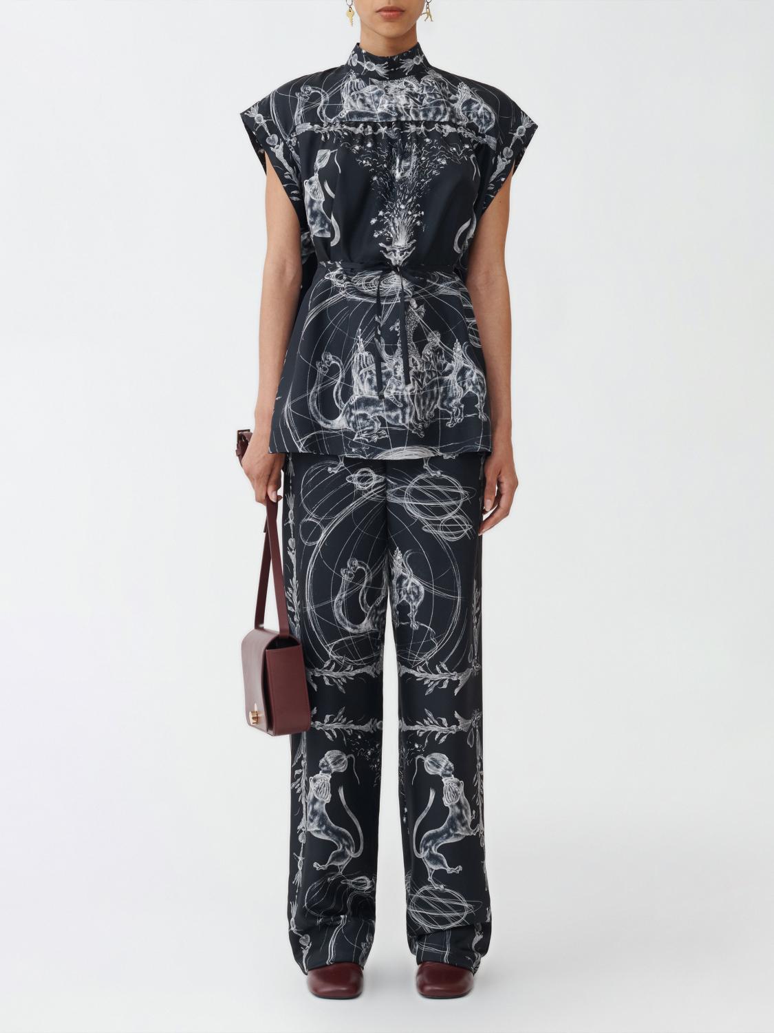 Fabiana Filippi Printed Twill Pajamas Pants with Contrast Piping - Blue